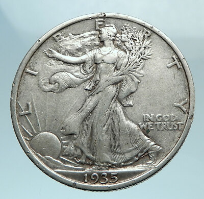 1935 Walking Liberty Half Dollar double strike error showing overlapping second impression of the design rotated from the primary strike